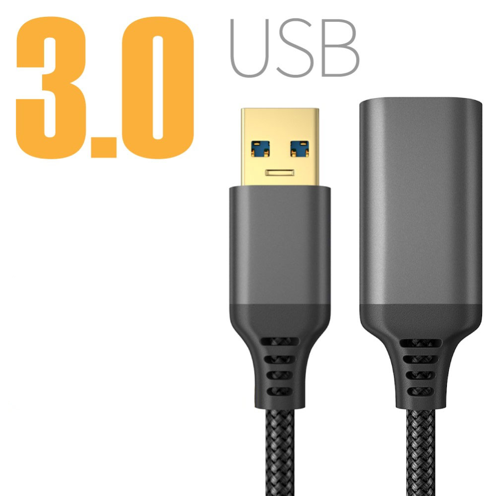 (3m) USB A auf USB 3.0 A-Buchse Verlängerungskabel Nylon Geflecht Adapter Kabel - Schwarz