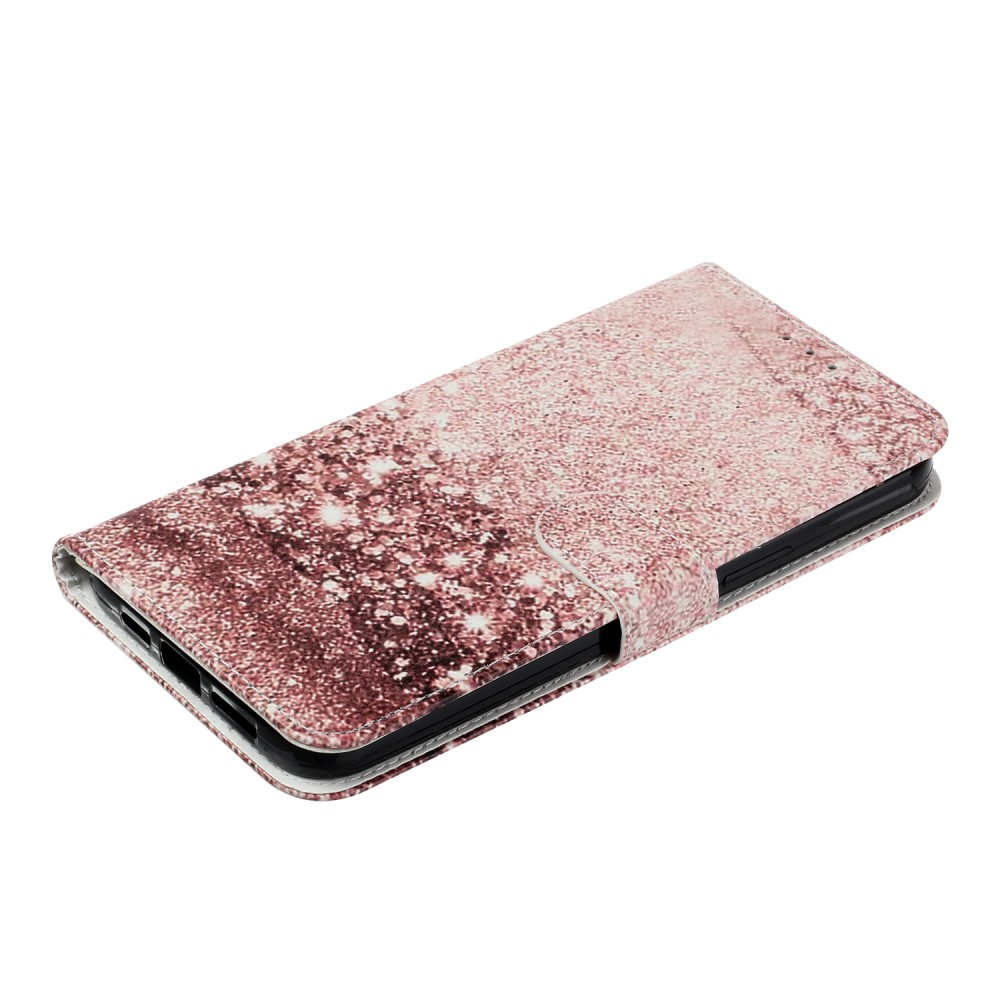 iPhone 13 Pro Leder Tasche Flip Cover Glitzer Optik - Roségold