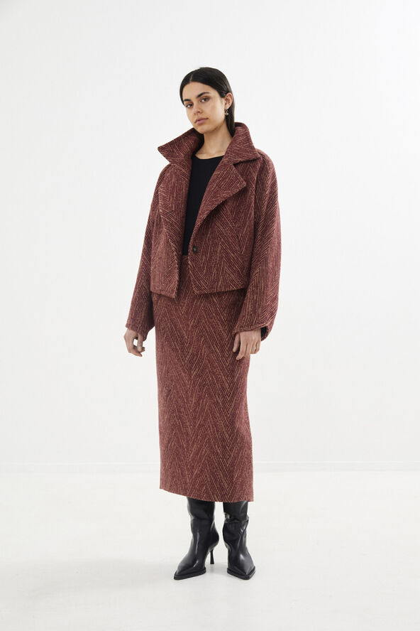 Rabens Saloner Herringbone long skirt - Luzie Burgundy combo