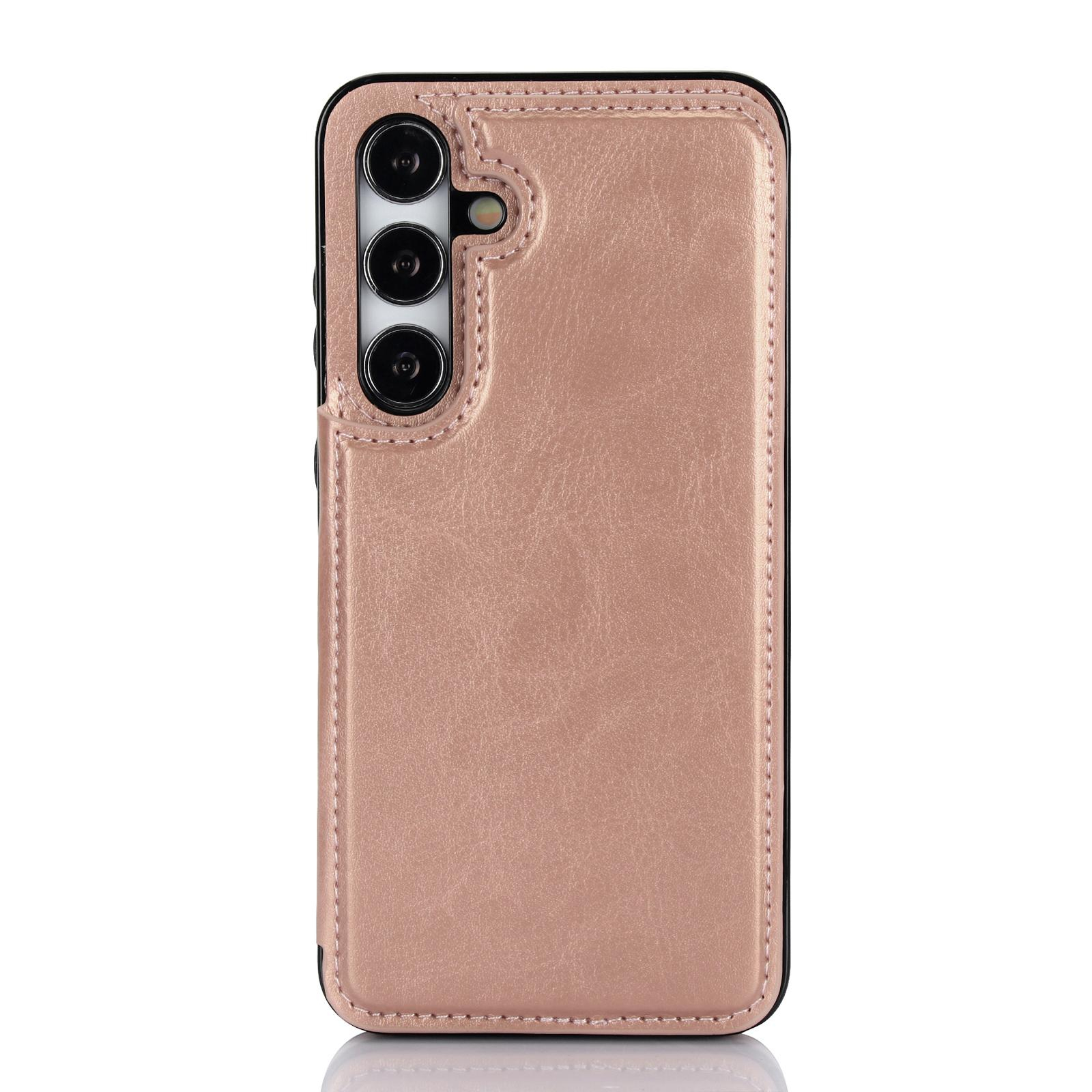 Samsung Galaxy S24 Hybrid Leder Hülle mit Kartenfach   Kickstand Aufsteller - Roségold