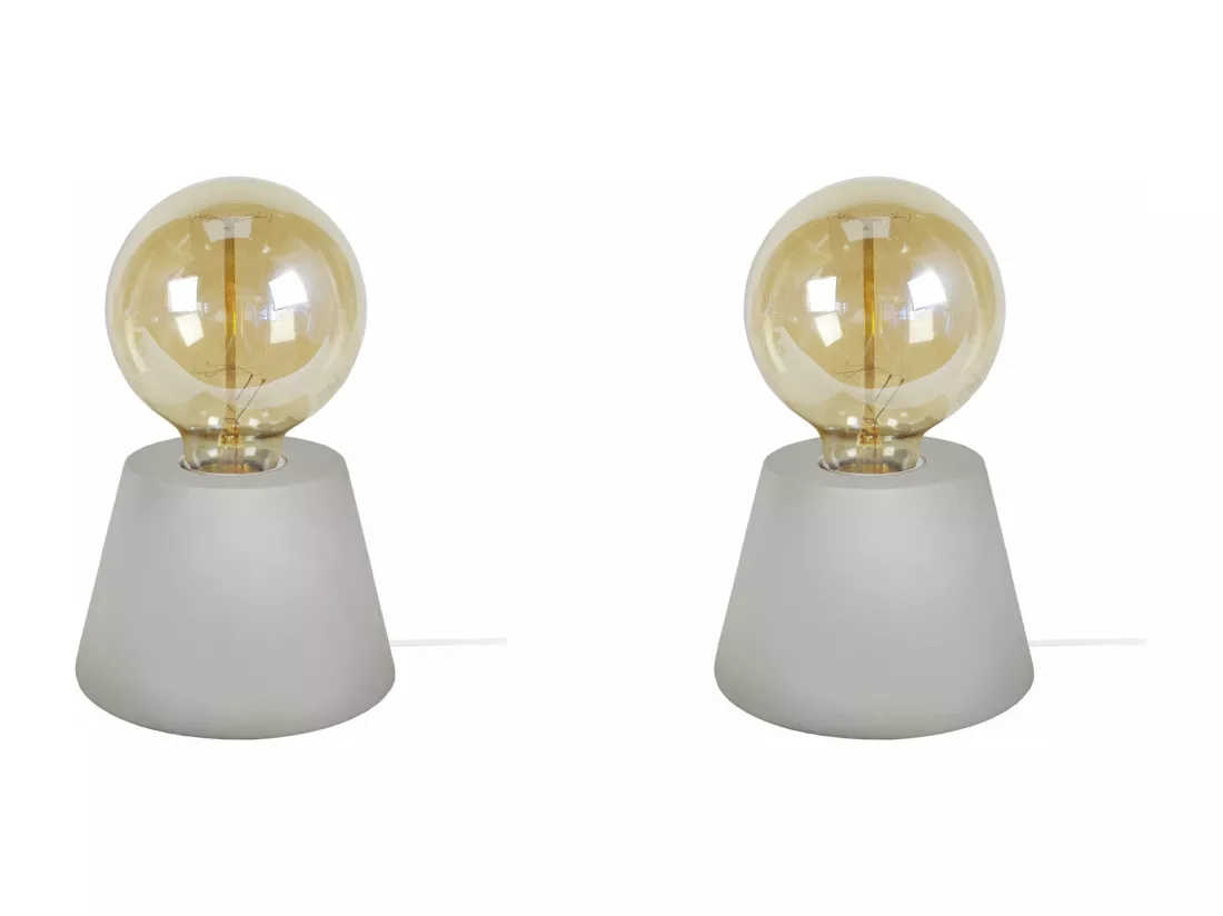 Pair de Lampes de chevet conique bois gris 18,5 cm.