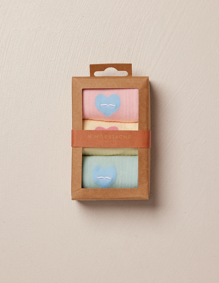 Pack de 3 Chaussettes - Fantaisie coeur rose citron ciel