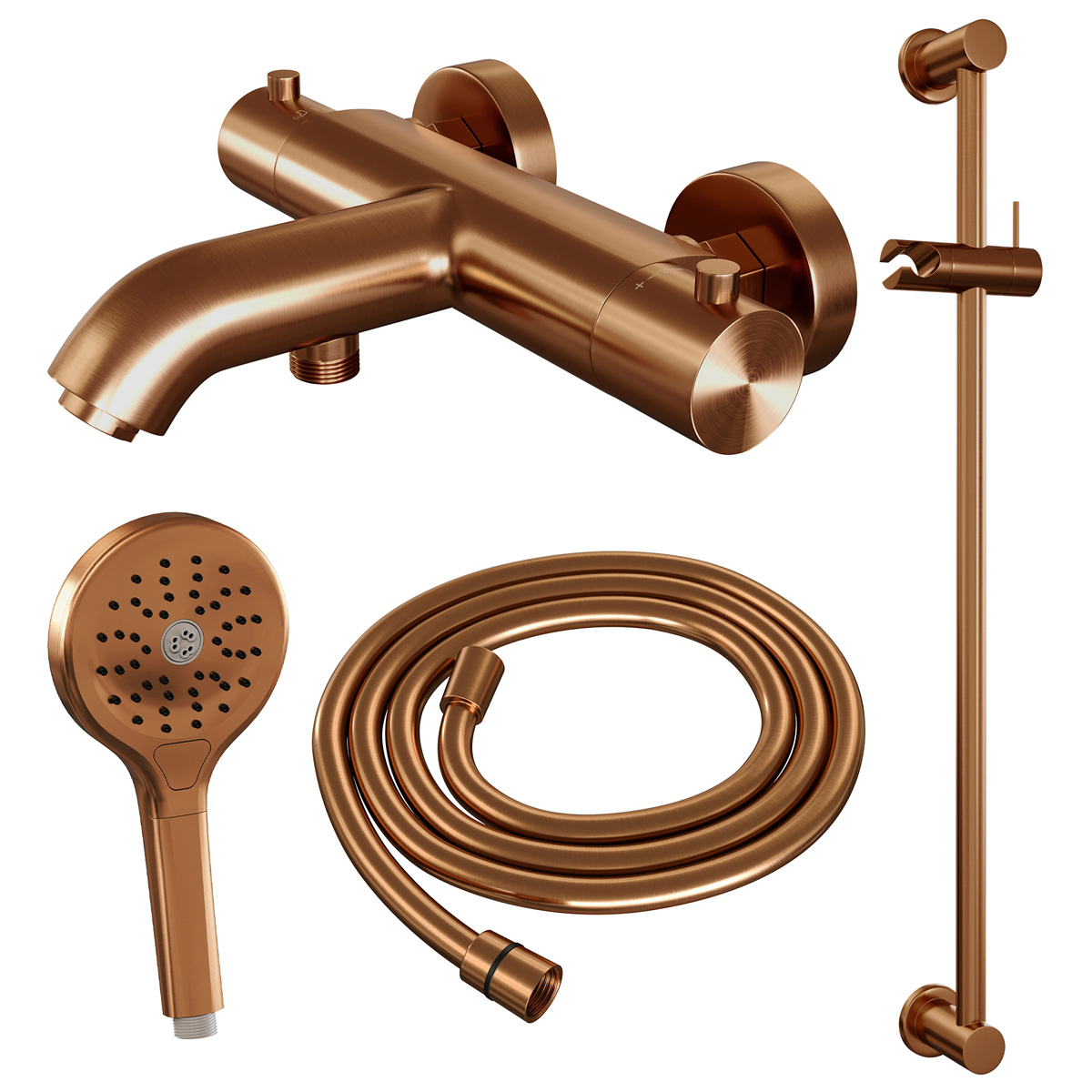 Brauer Copper Edition thermostatische badkraan met glijstang en 3 standen handdouche geborsteld koper PVD