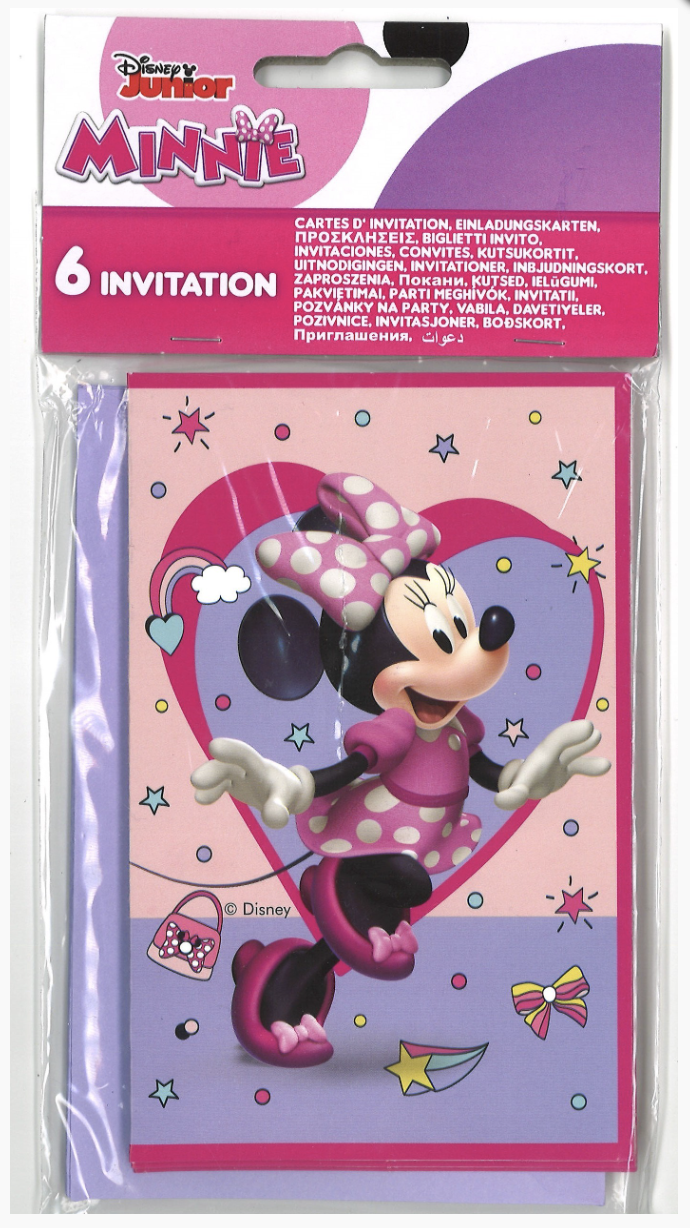 (6er Set) Kinder Party Einladungs Karte Postkarte inkl. Brief Umschläge (JT50293942) - Minnie Junior