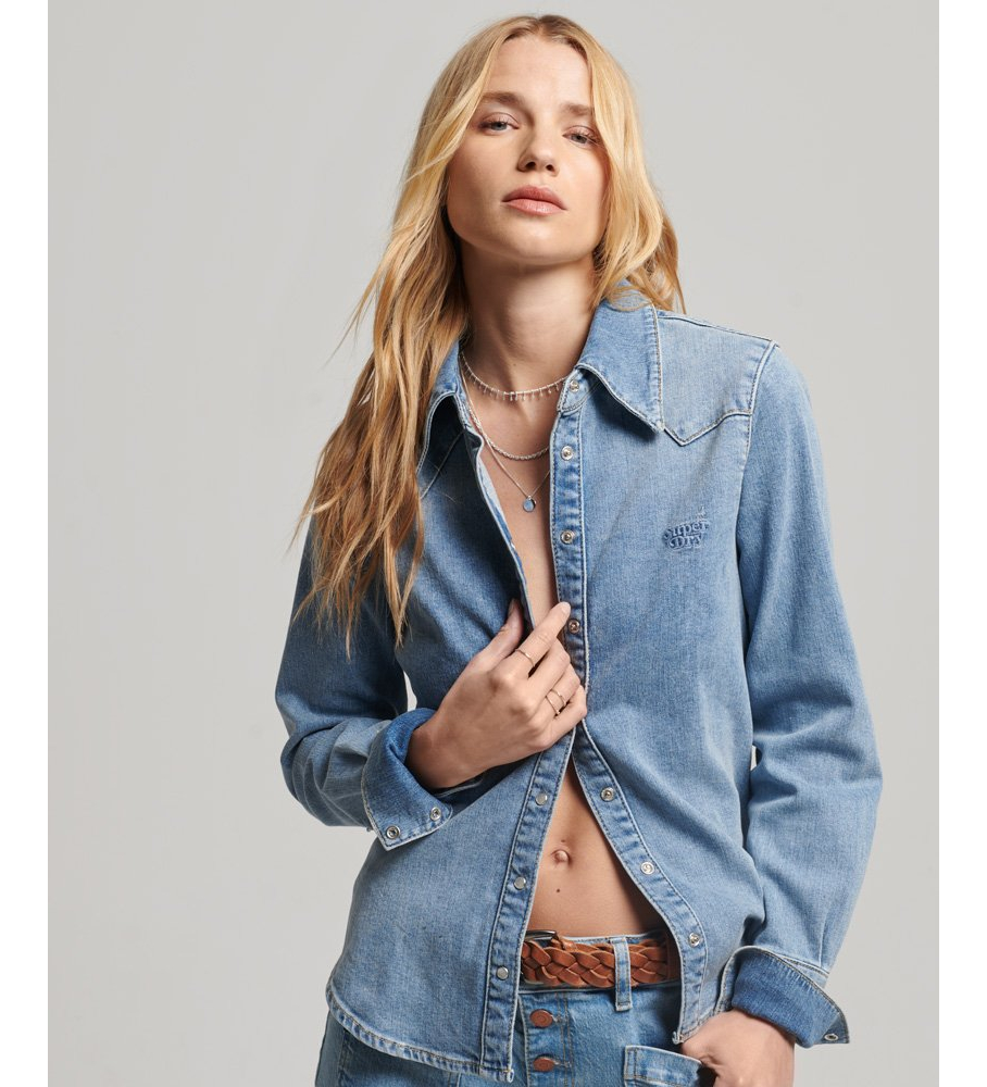 Camisa jeans de algodão orgânico Superdry azul
