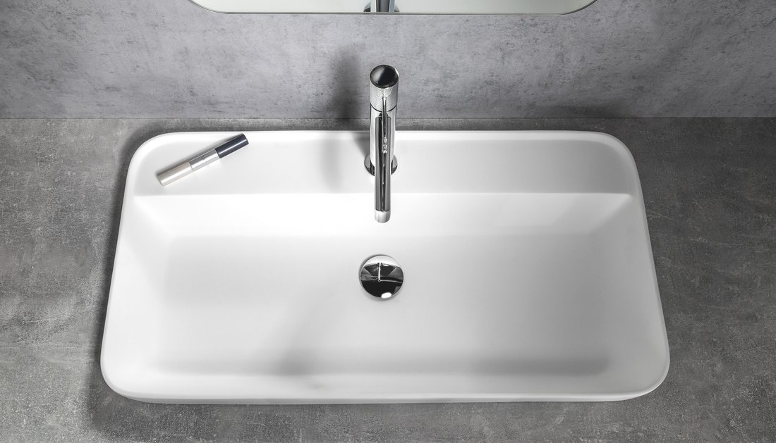 Sapho Brahea waskom 75x40cm solid surface wit mat met kraangat