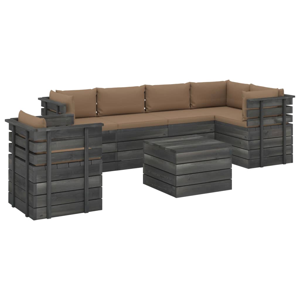 Salon de jardin palette meuble d'extérieur ensemble de mobilier 7 pièces avec coussins bois de pin massif