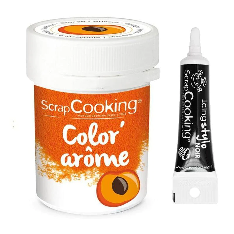 Colorant alimentaire orange arôme abricot 10 g + Stylo glaçage noir Sc