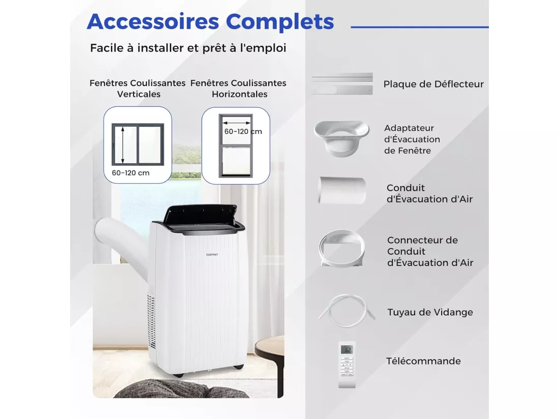 Climatiseur Mobile Silencieux 6 EN 1, Refroidissement, Chauffage, Ventilateur, Déshumidificateur,Mode Nuit,Climatisation Rapide (Clim Pro|12000BTU)