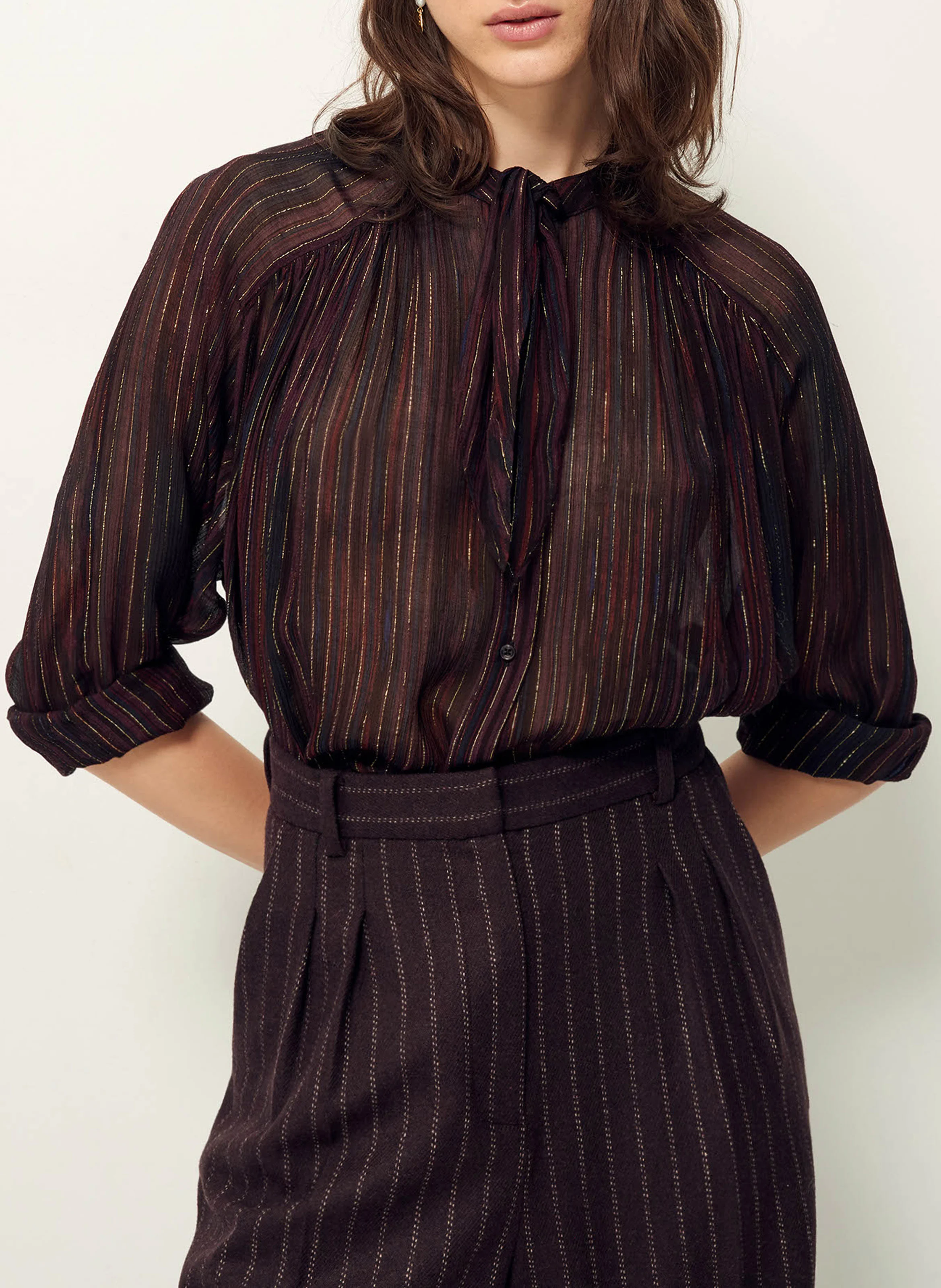 JOYLUX - Blouse col rond à rayures | Marron