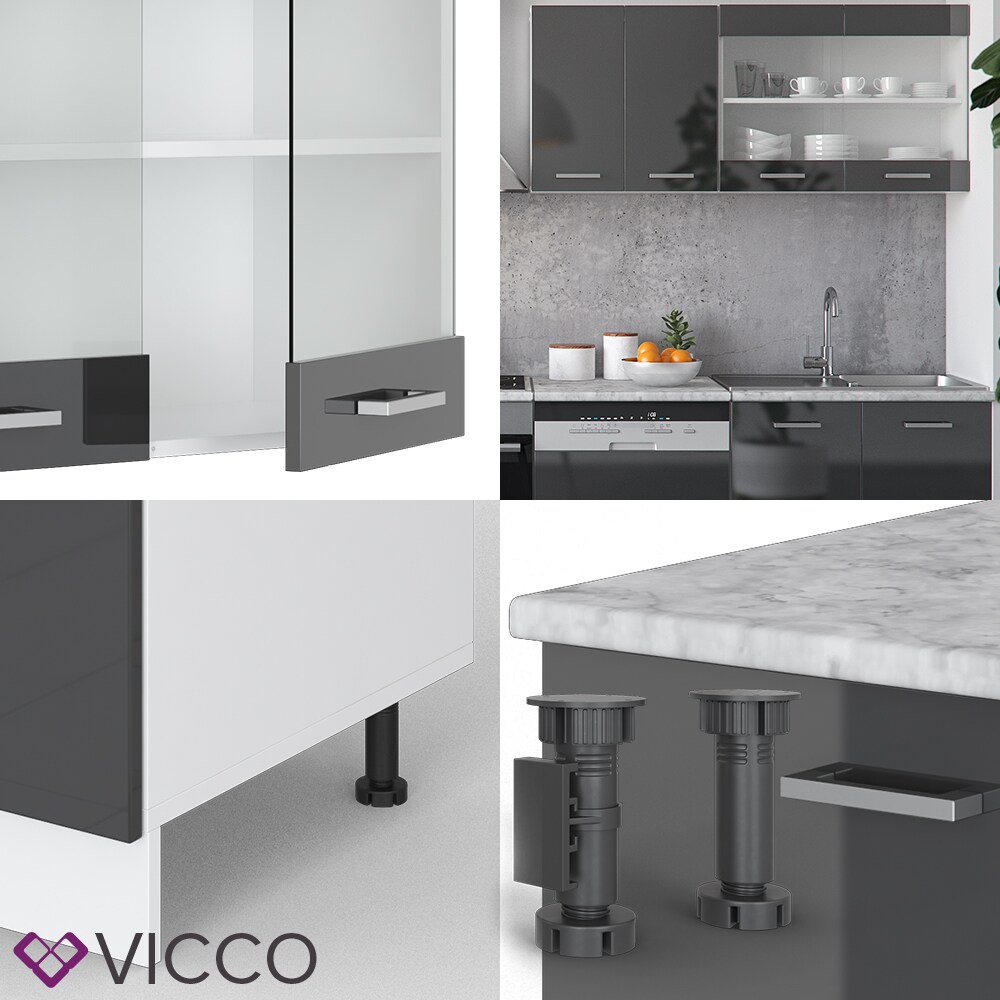 VICCO KÜCHE R-LINE 300CM KÜCHENZEILE KÜCHENBLOCK EINBAUKÜCHE ANTHRAZIT HOCHGLANZ