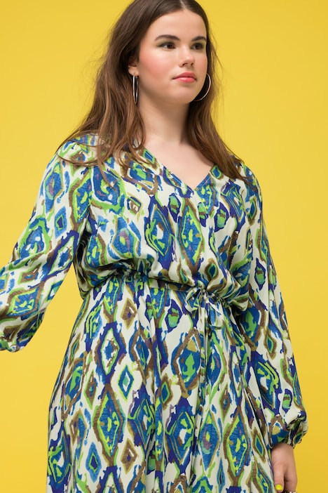 Maxikleid, A-Line, Rauten-Print, V-Ausschnitt, Wickeloptik