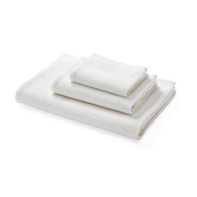 Handtuch Waffelpiqué Halbleinen weiß, Duschtuch