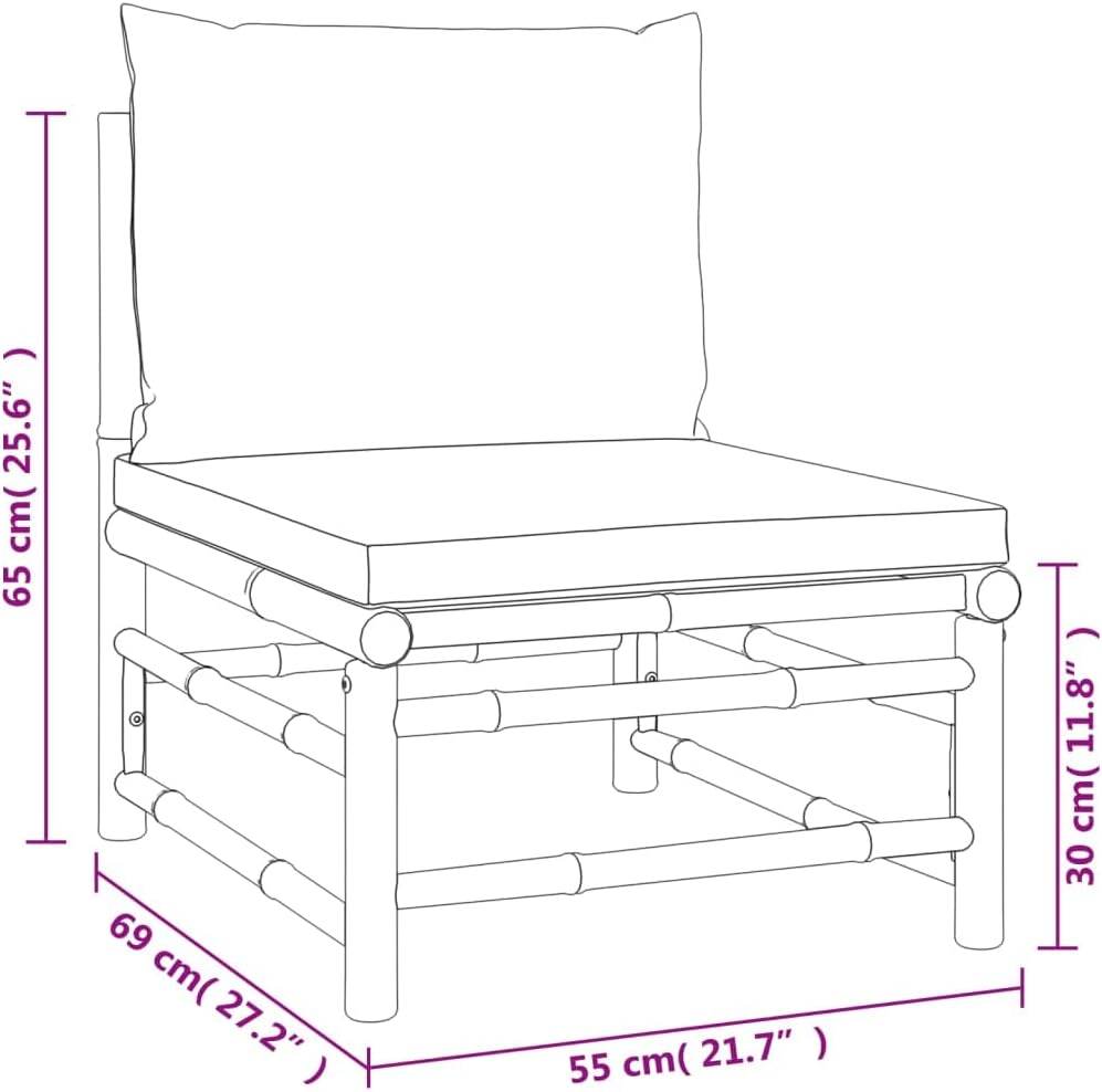 vidaXL Garten Lounge Set 4-TLG., Gartenmöbel Set mit Hellgrauen Kissen, Sitzgruppe für Garten Terrasse, Modular Sofa Garnitur Loungemöbel, Bambus