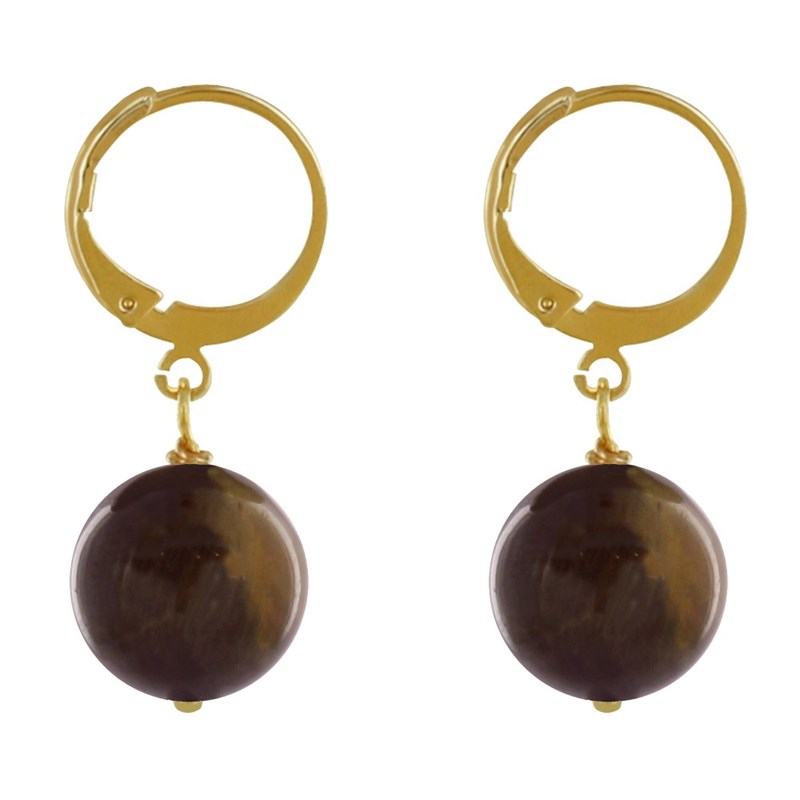 Boucles d'Oreilles Mini Créoles Plaqué Or et Perle Oeil de Tigre