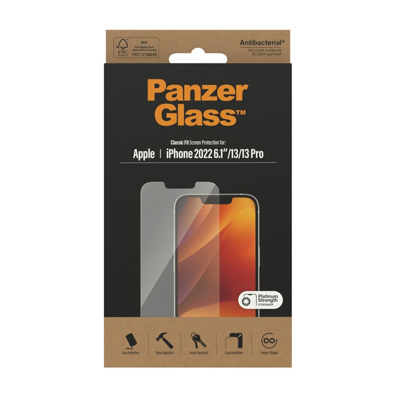 iPhone 14 / iPhone 13 / 13 Pro Antibakterielle Panzer Glas Displayschutz Case Friendly (2767)