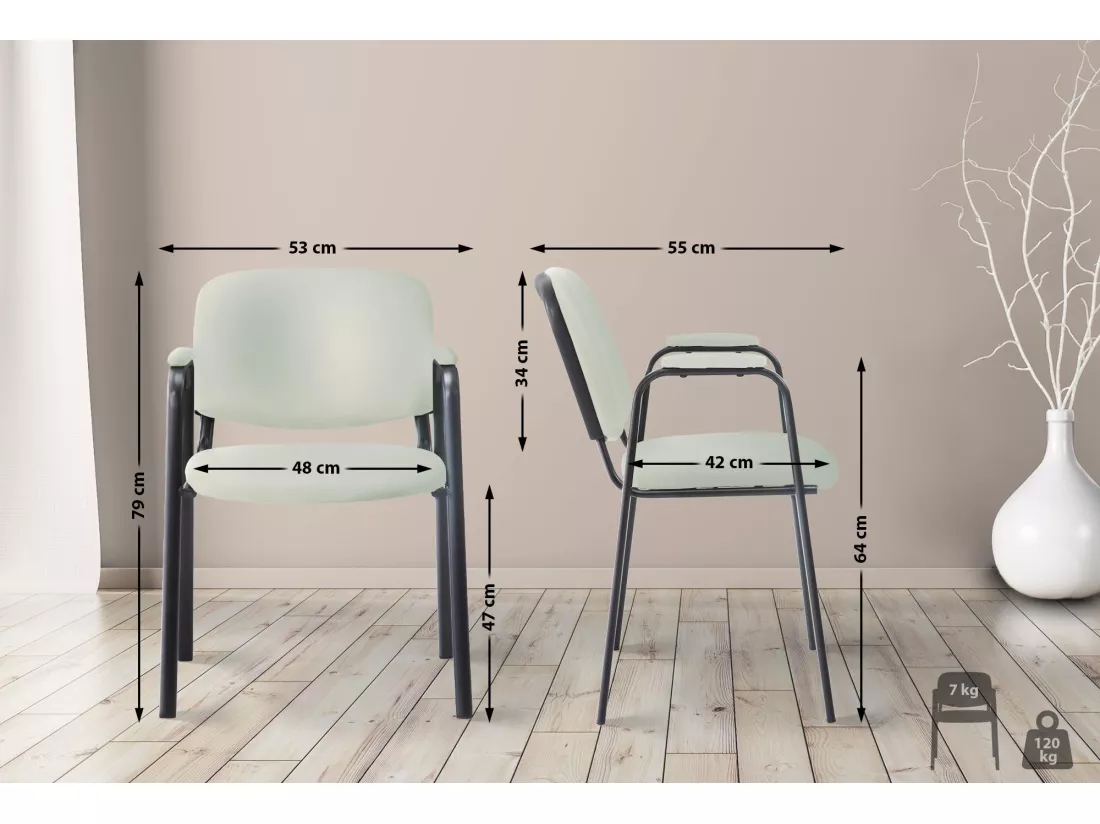 Chaise de conférence - Similicuir & Métal noir mat - Crème - Ken Pro