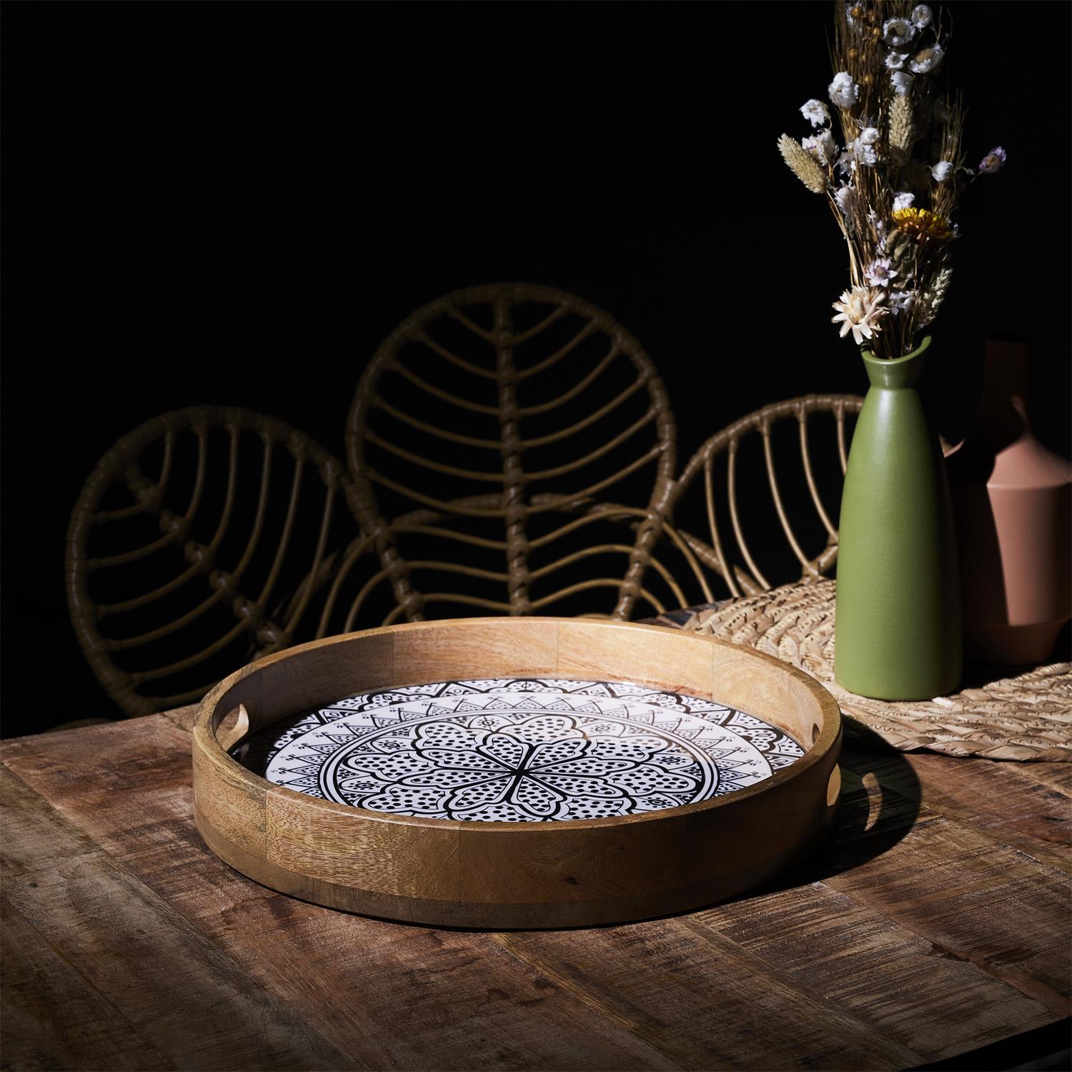 PLATEAU ROND MANGUIER DUNE NOIR 35CM