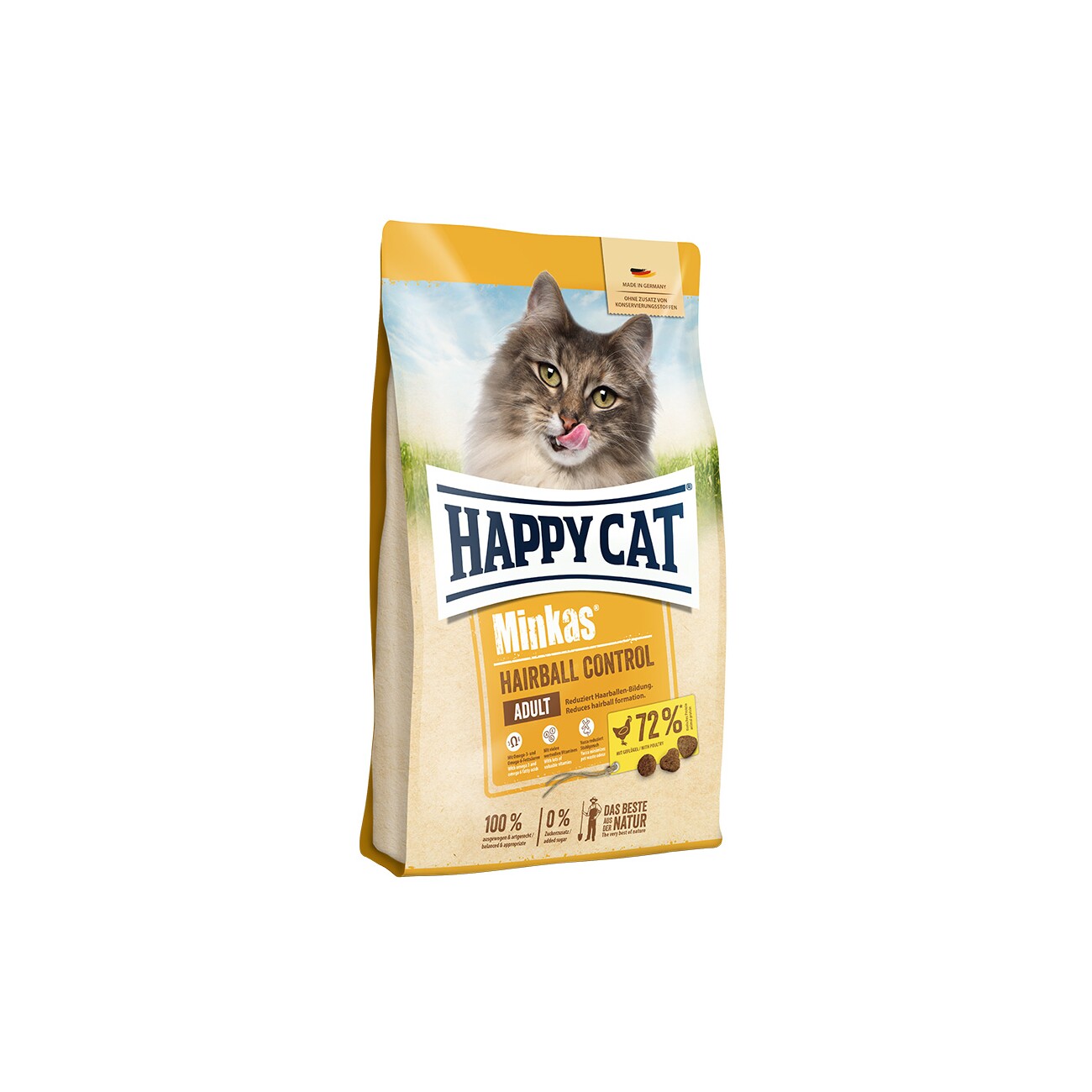 HAPPY CAT Minkas Trockenfutter Katze Adult, Hairball Control, Geflügel 4 kg