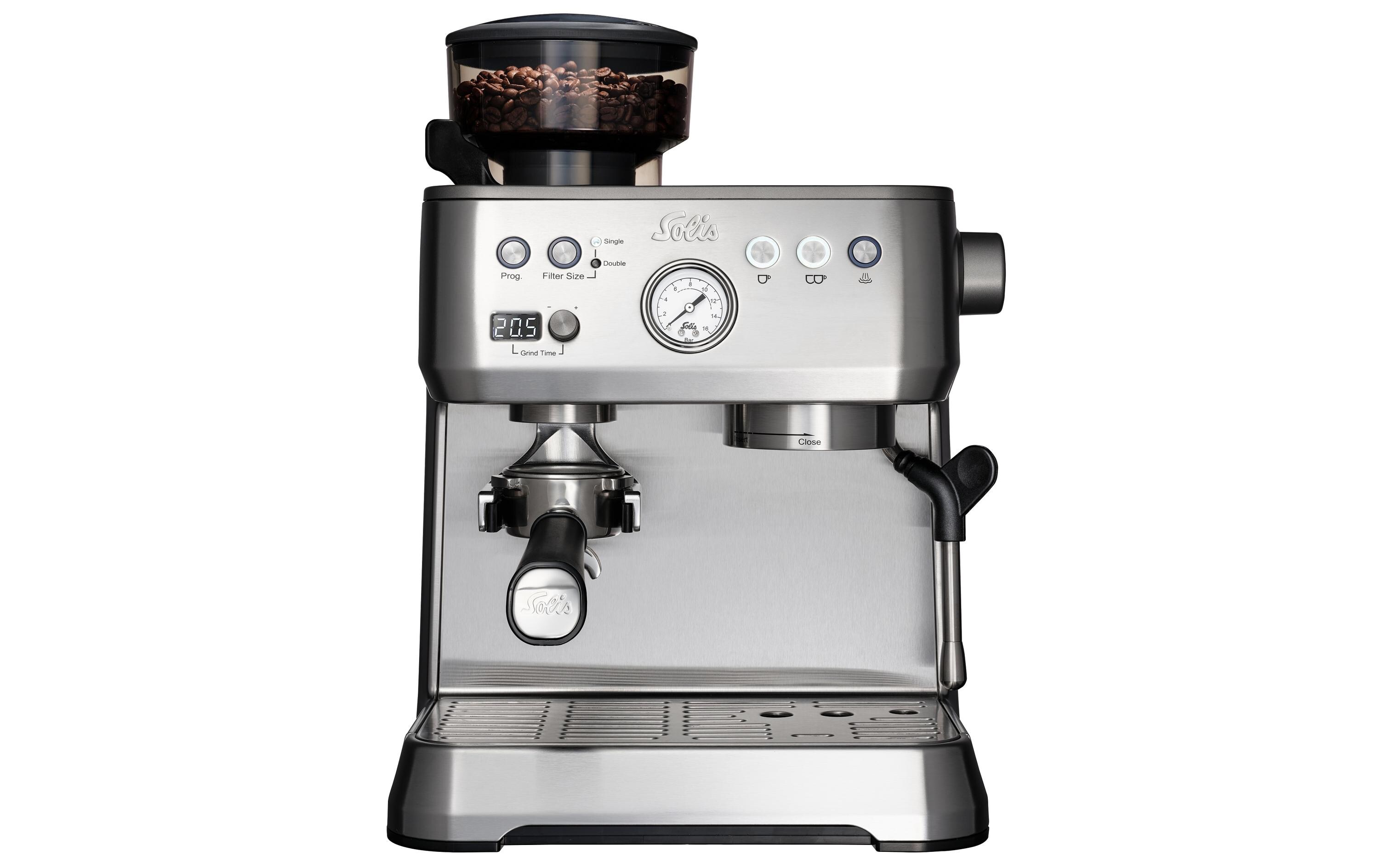 Siebträgermaschine Grind & Infuse Perfetta Silber<br>Voll ausgestattete Espressomaschine mit geräuscharmem, eingebautem Mahlwerk,