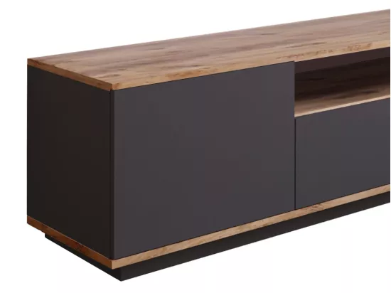 Meuble TV avec 3 portes et 1 niche - Anthracite et naturel - LOTULA
