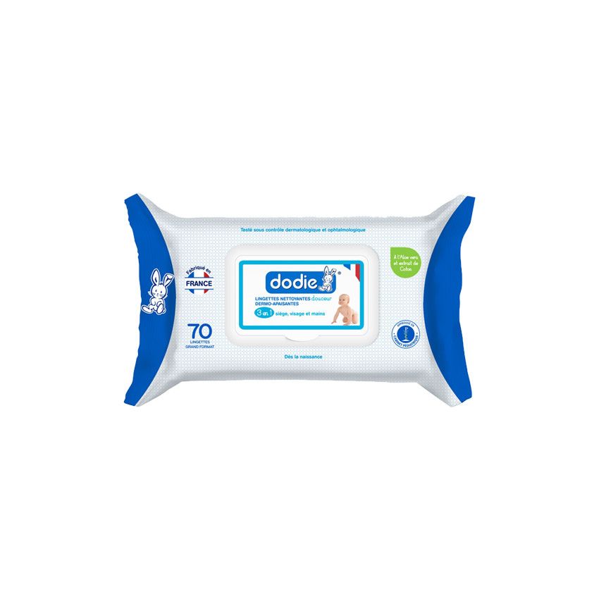 Lot de 70 lingettes nettoyantes dermo-apaisantes 3 en 1 - Ecru