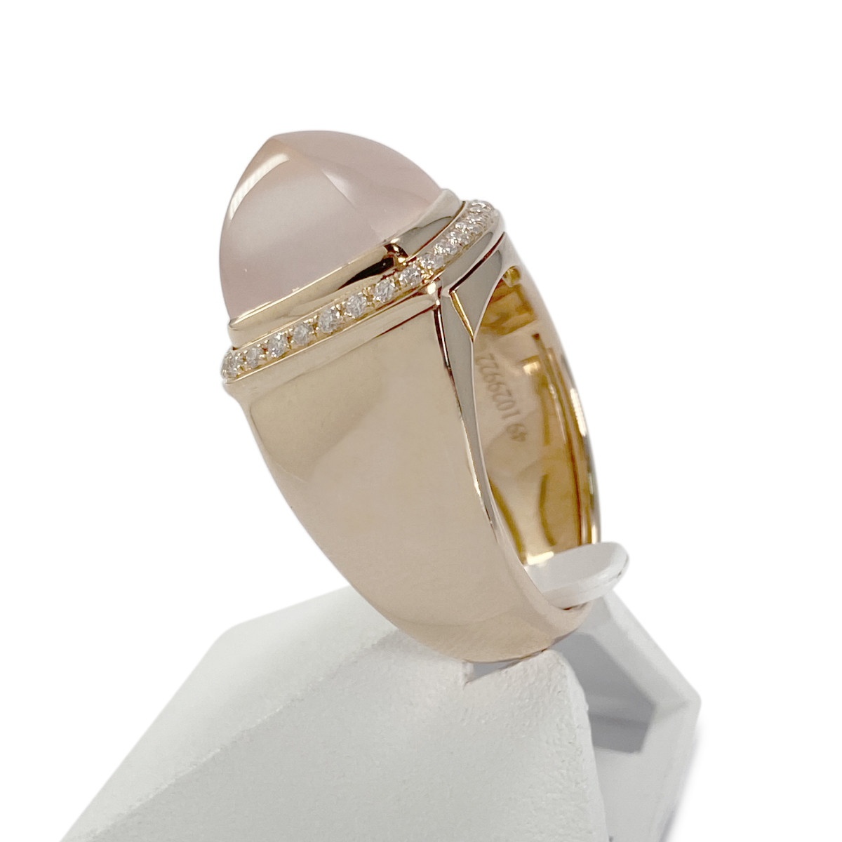 Bague d'occasion or 750 jaune diamants et quartz rose
