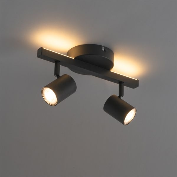 Plafondspot zwart GU10 50mm 2-lichts incl. backlight - Back Up