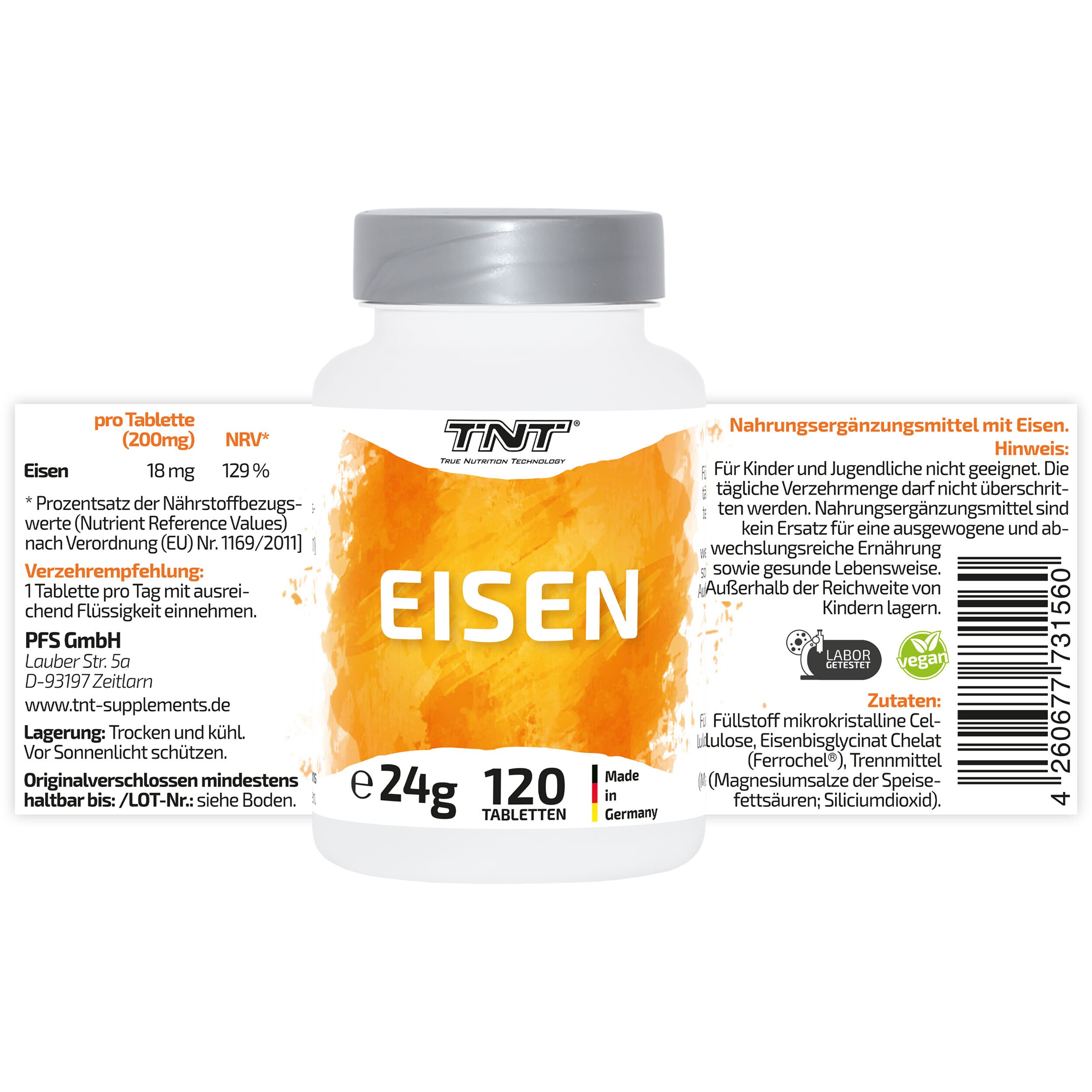 TNT Eisen 18mg. Trägt u.a.zur Verringerung von Müdigkeit und Erschöpfung bei.