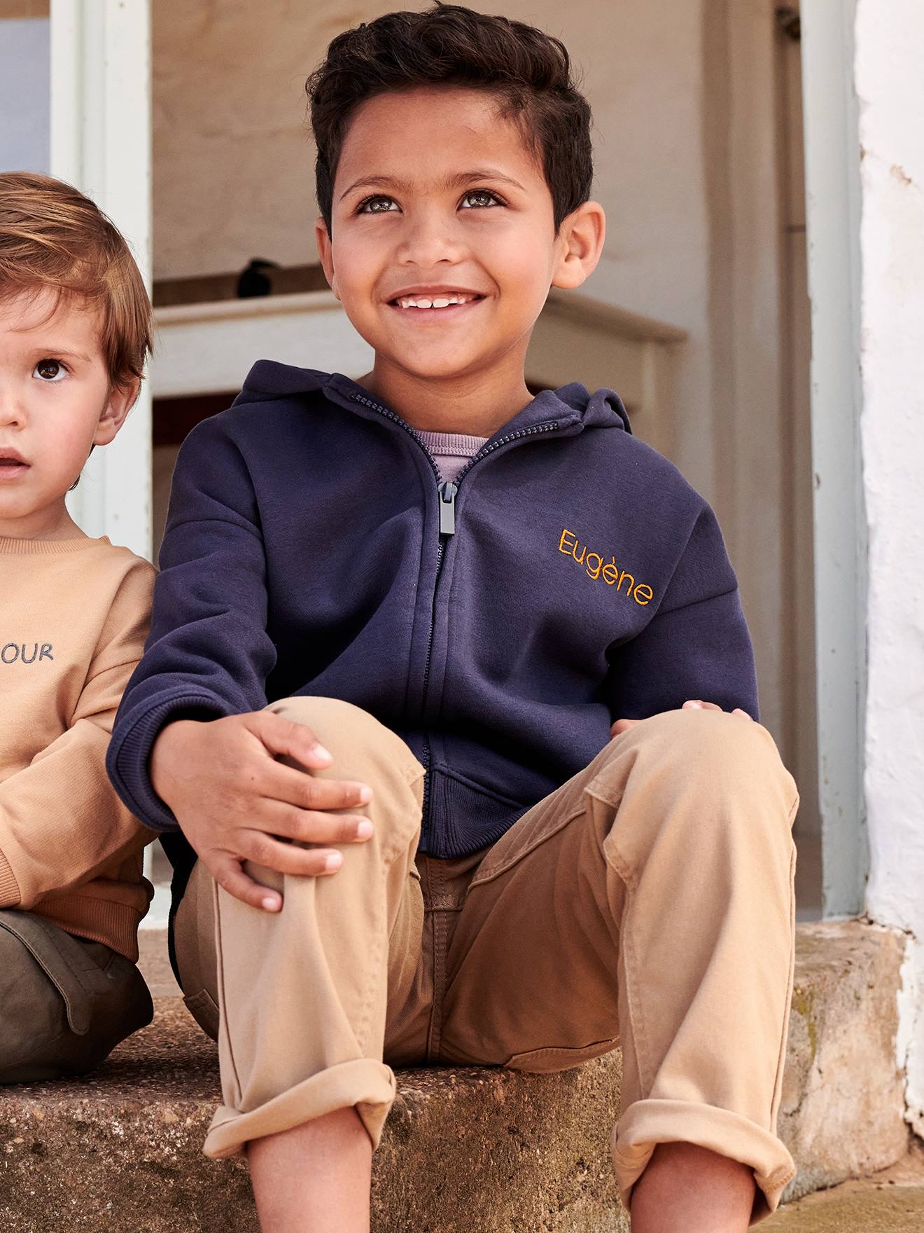 Moletom com zíper personalizável para meninos, azul escuro