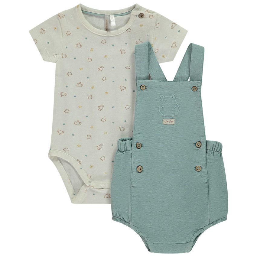 Ensemble 2 pièces avec barboteuse brodée pour bébé garçon - Bleu moyen
