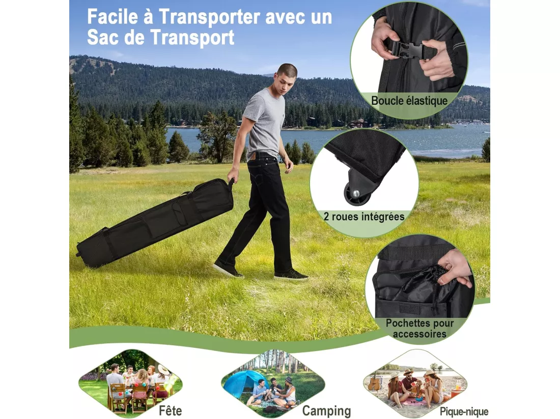 Tonnelle de Jardin Instantanée 305x305cm Toit Double Ventilé, Tente de Jardin Anti-UV Imperméable à 3 Hauteurs 217/246/275CM avec Sac à roulettes pour Patio CamBoisg (Noir)
