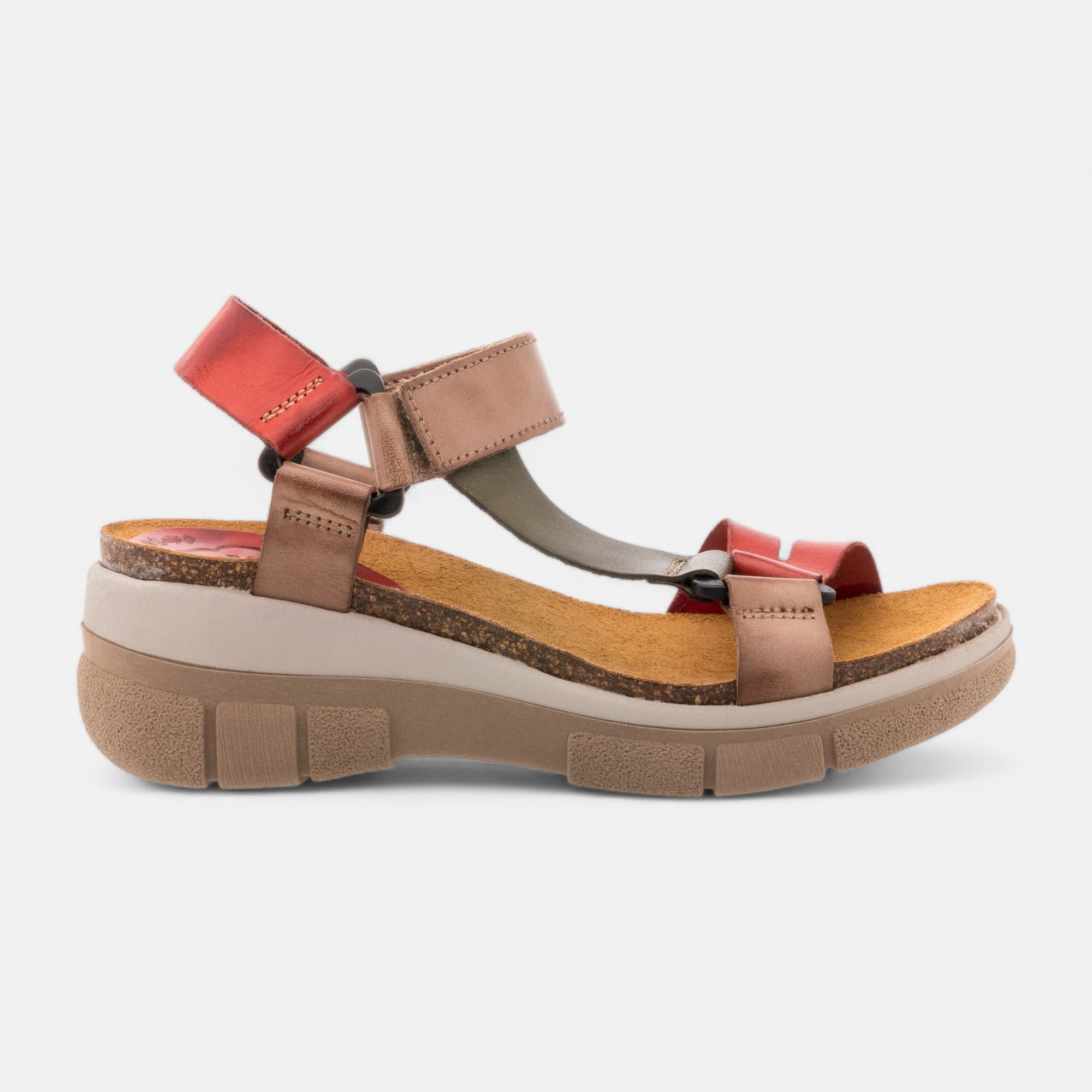 Mules semelle liège à talon compensé Femme en cuir rouge