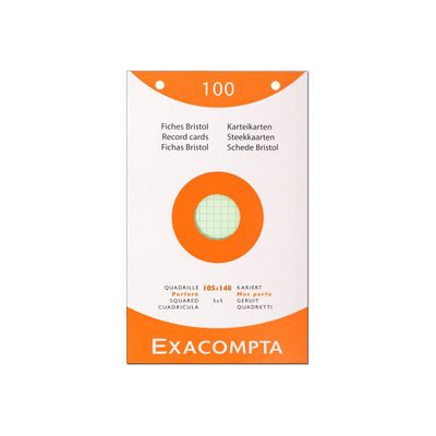 Exacompta - Pack de 100 Fiches Bristol - 10 x 15 cm - petits carreaux - perforées - couleurs assorties