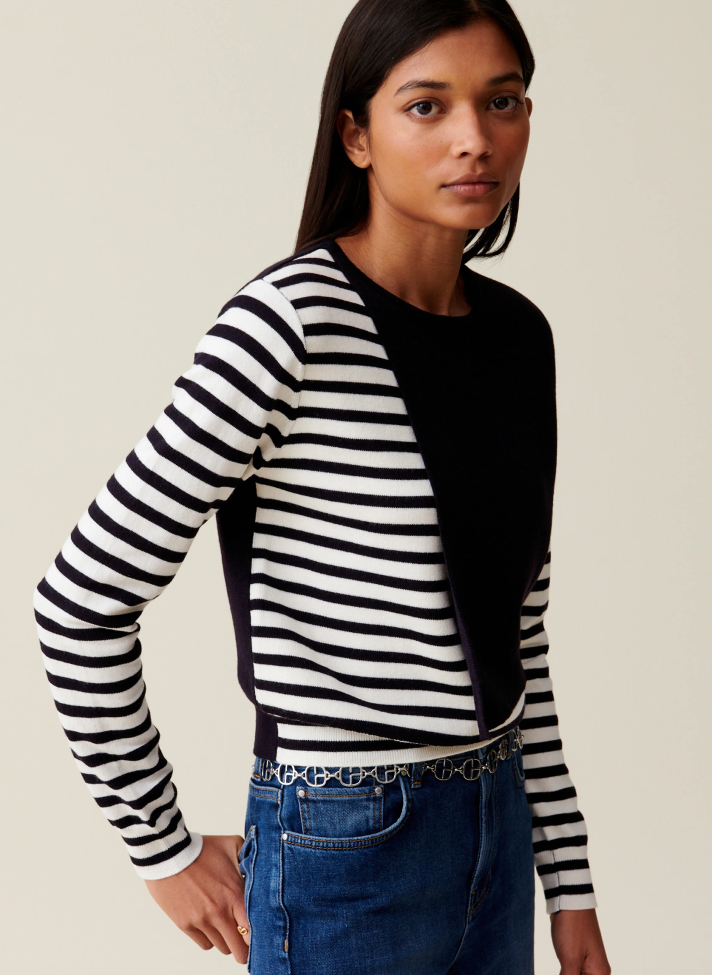 Pull court marinière à rabat | Multicolore