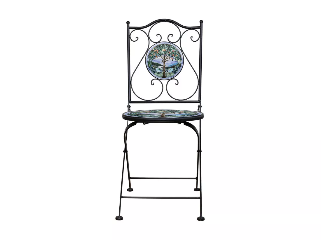 Deux chaises en fer forgé et mosaïque noires 38x38x90