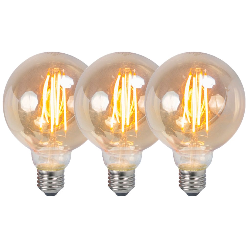 Set van 3 E27 dimbare LED lampen G95 smoke 5W 380 lm 2200K