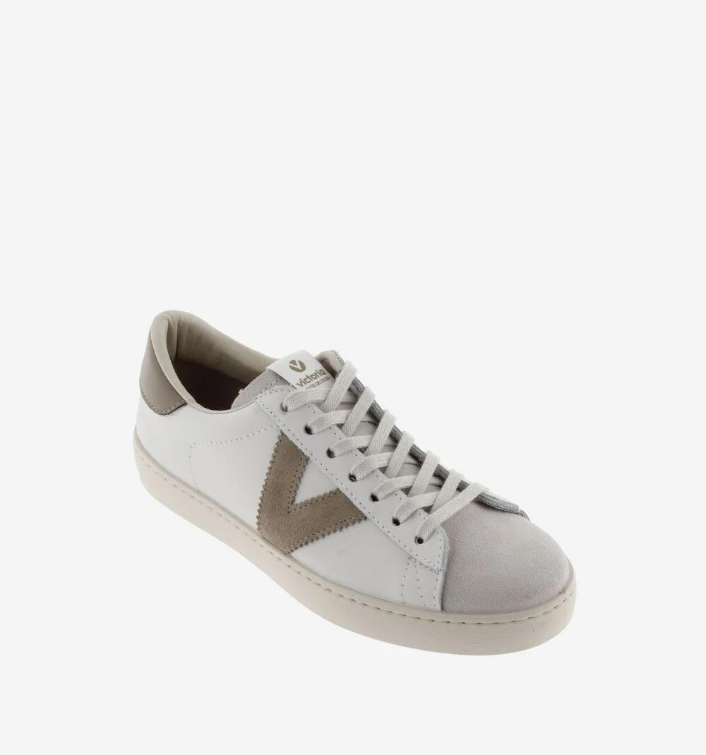 BERLÍN CUIR & CUIR FENDU Baskets blanches unisexes en cuir BEIGE