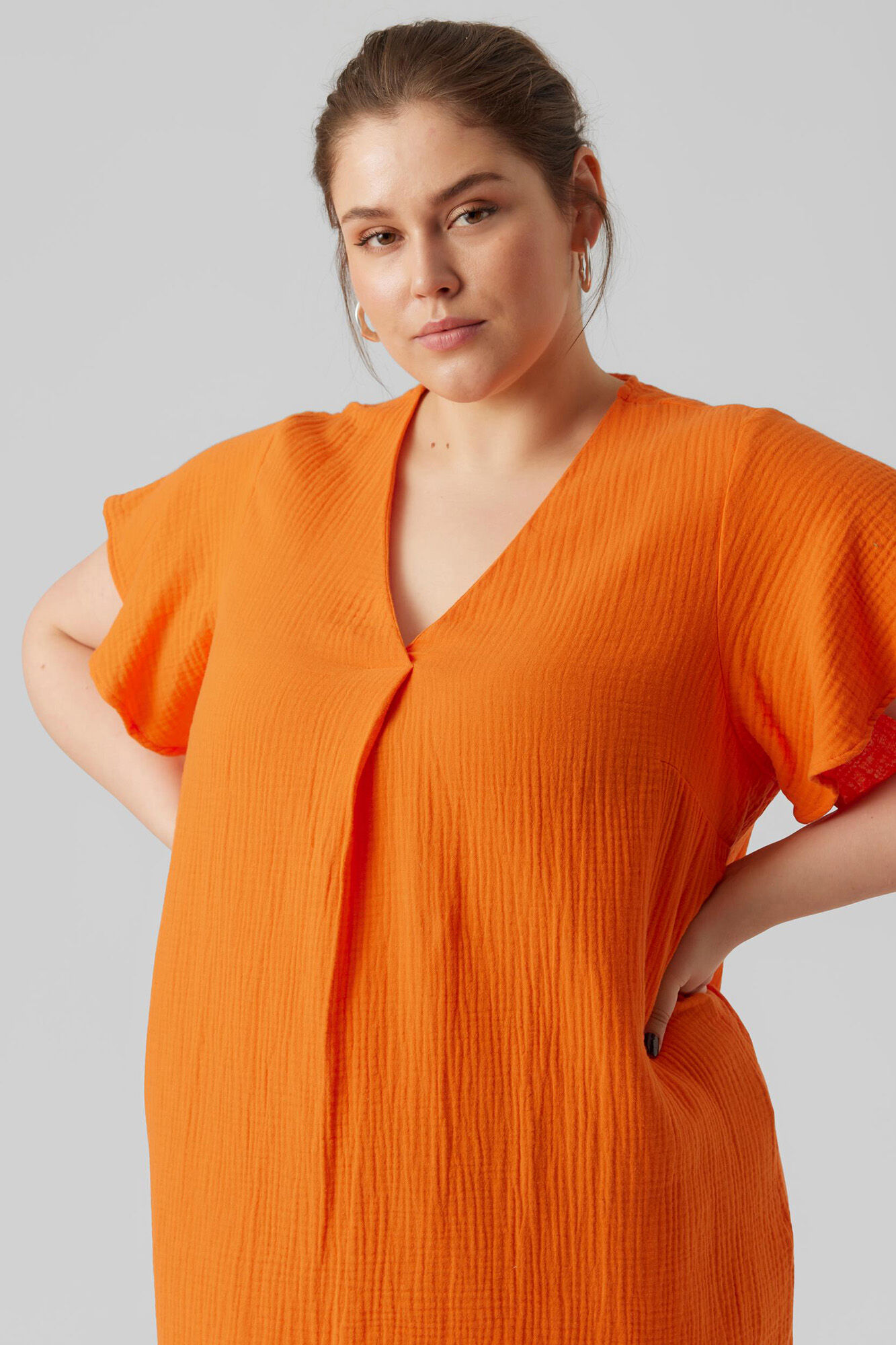 Vestido curto de algodão - Laranja