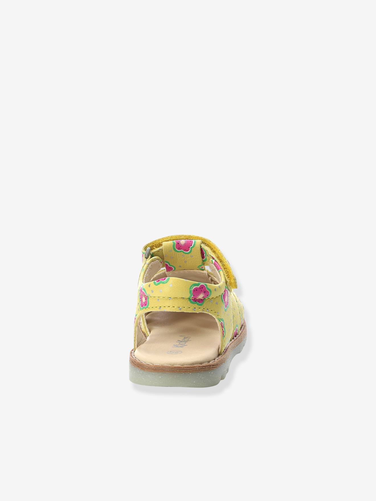 Sandálias infantis Nonosti Iconique Nonorally KICKERS® tamanho médio em couro amarelo estampado