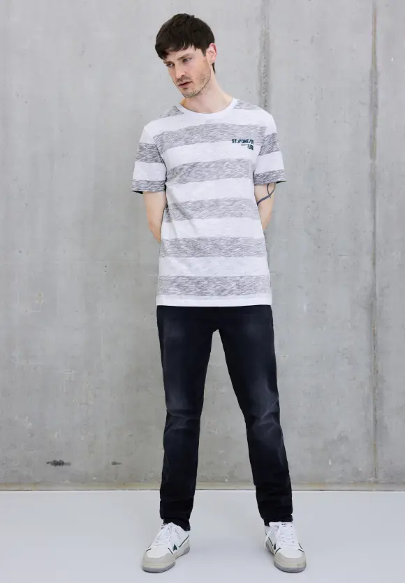 T-Shirt mit Streifen Muster - White