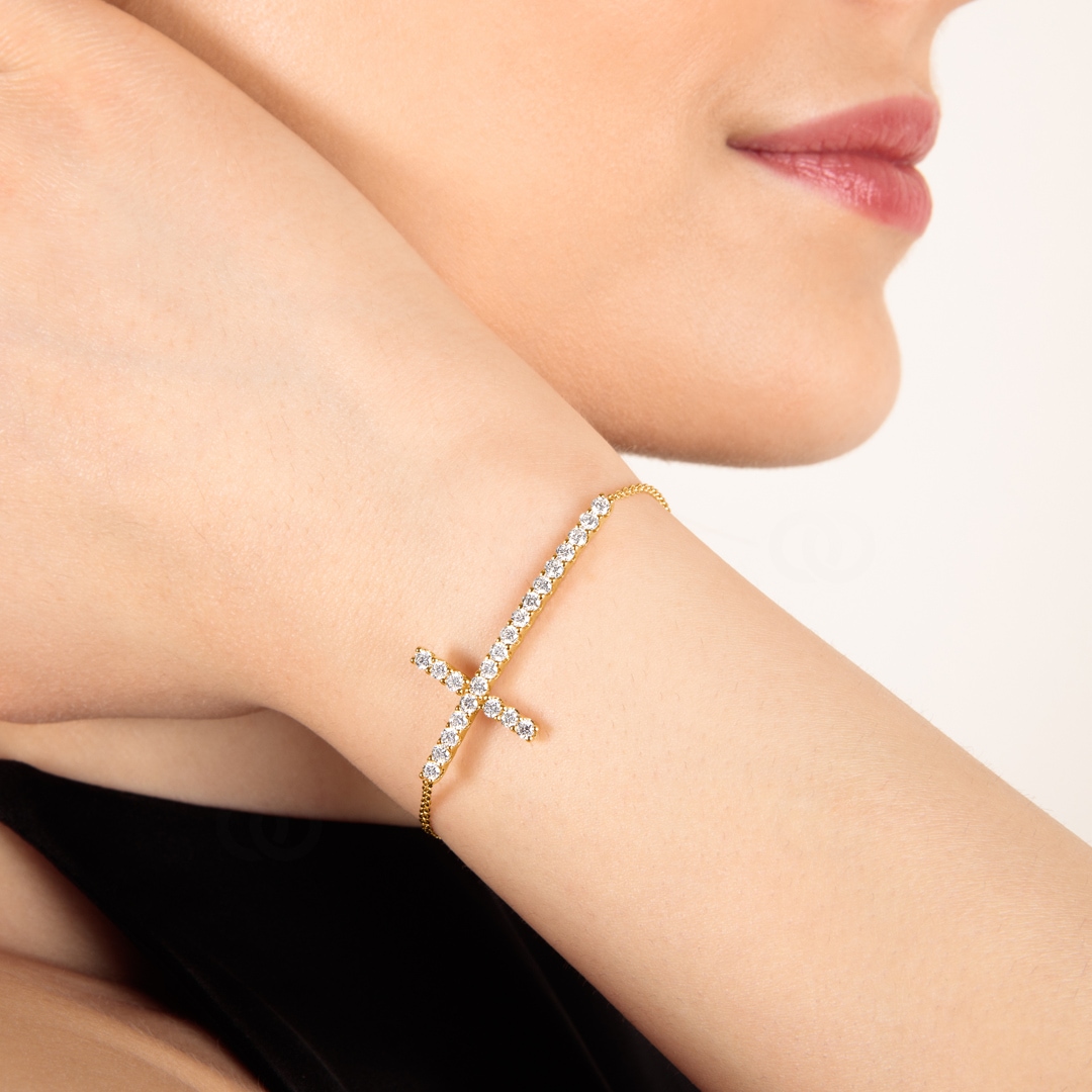 Armband 750/18 K Gelbgold Kreuz mit Brillanten 1.00 ct H/si