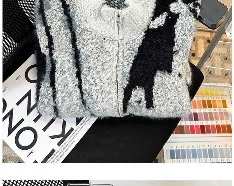 Whyessa - Cardigan met lange mouwen, ronde hals en ritssluiting