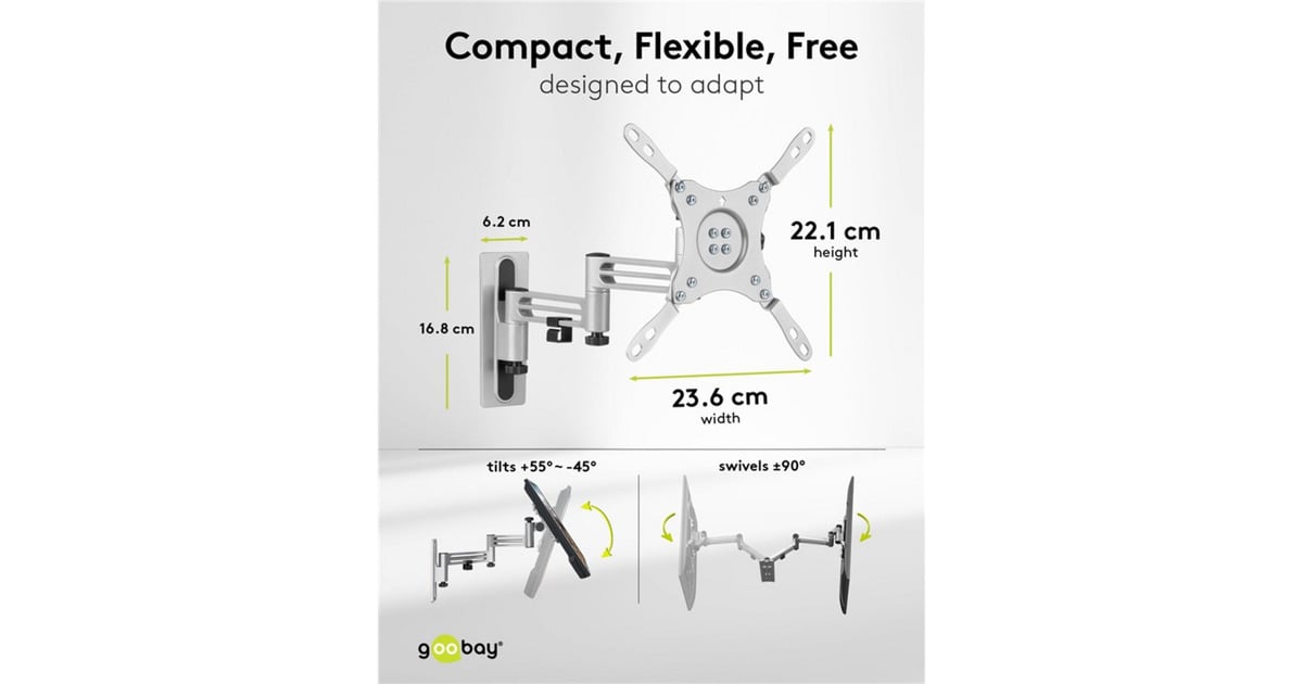 goobayTV Wall Mount Caravan FULLMOTION (M), 13 to 43 inch wandmontage   (Zilver)