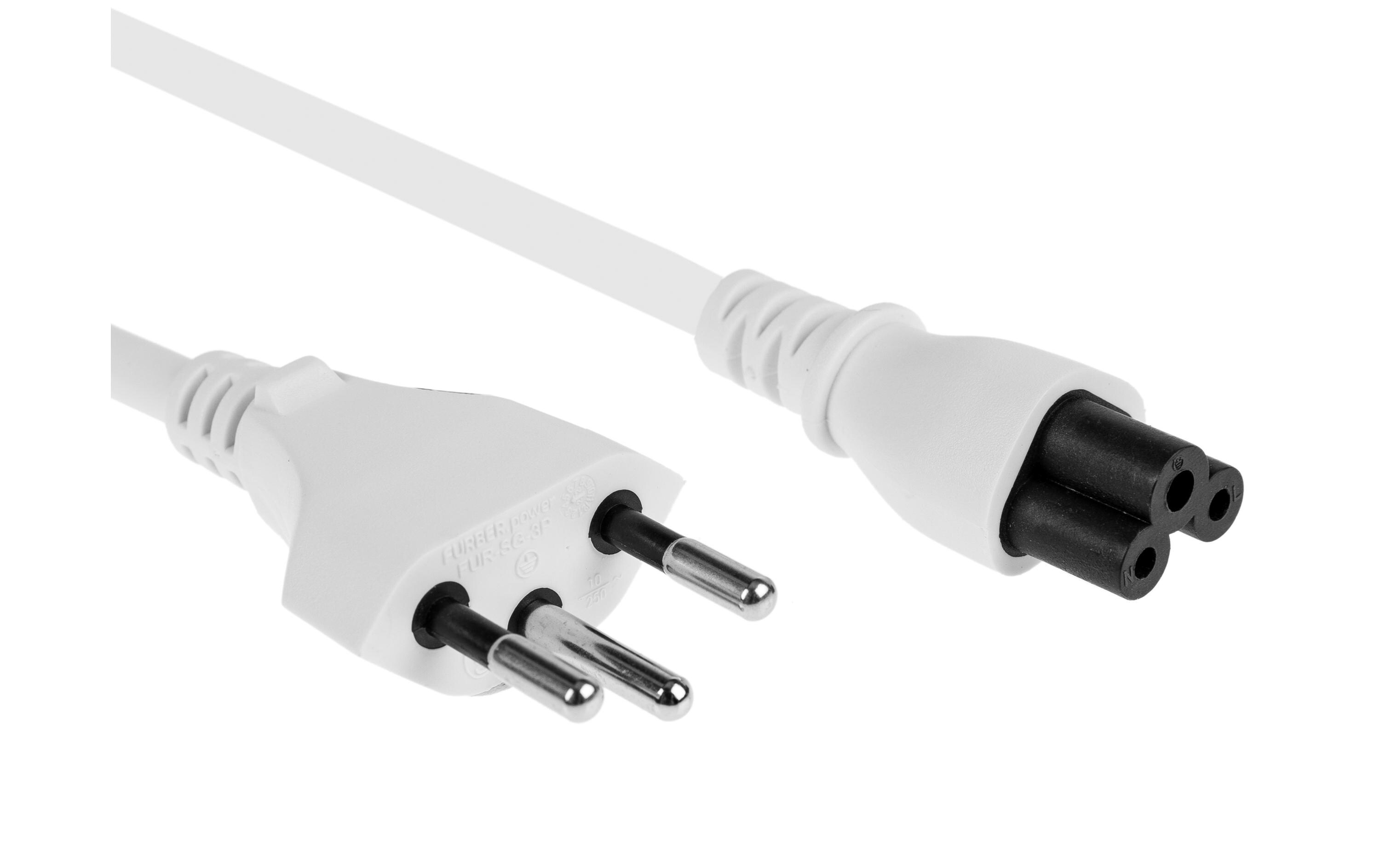 Netzkabel C5-T12 1.8 m WeissStromkabel mit Mickey-Mouse-Stecker, H05 VV-F 3G0.75