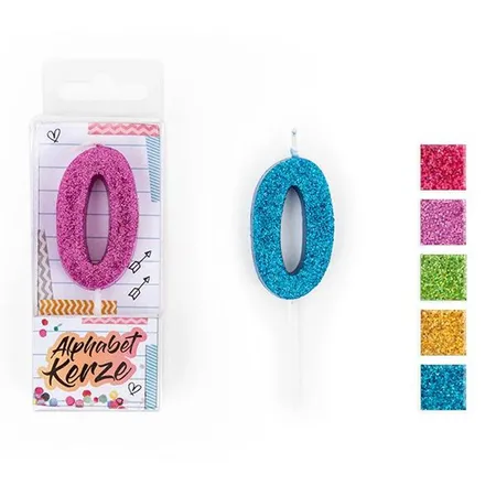 Trendhaus FESTIVAL FEELINGS Alphabet Kerze Glitzer O, 1 Stück, 5-fach sortiert