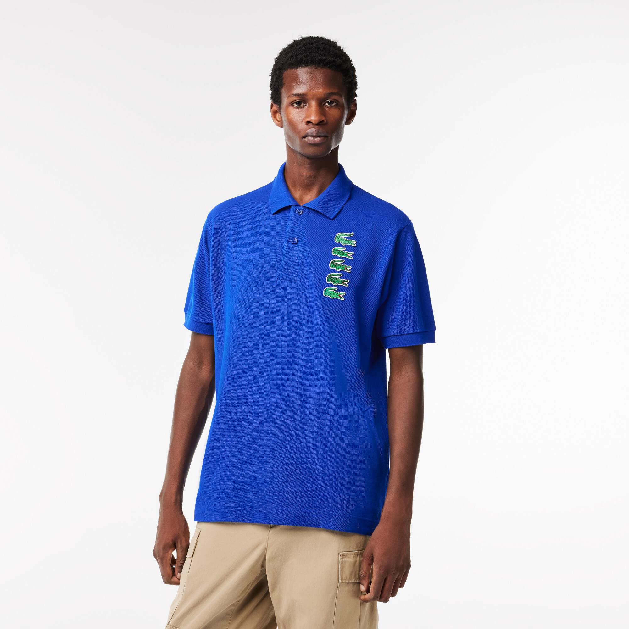 Poloshirt aus Piqué mit Croc-Aufnäher Kurze Ärmel - Blau - Lacoste - Herren