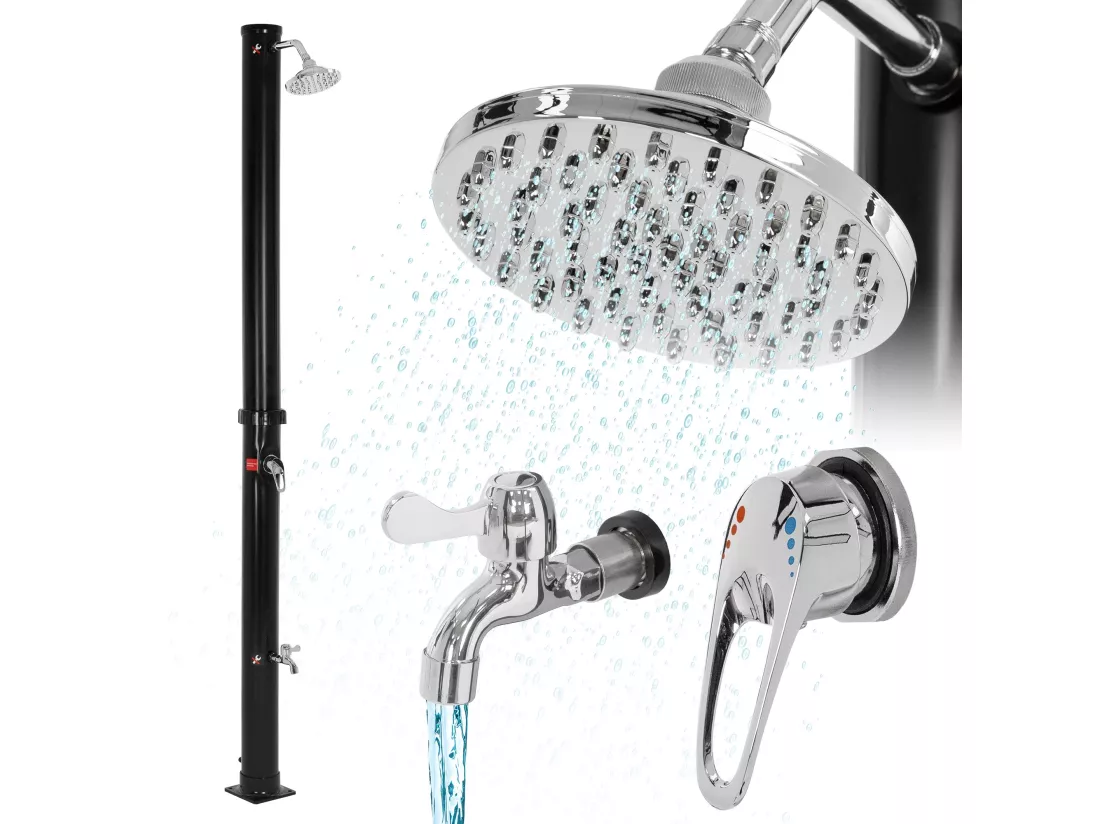 Douche solaire d'extérieur avec douche à pied et pomme de douche noir 20 litres