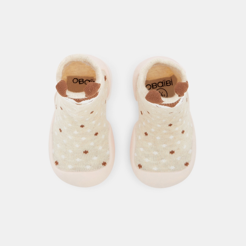 Chausson chaussette à étoiles beige bébé fille