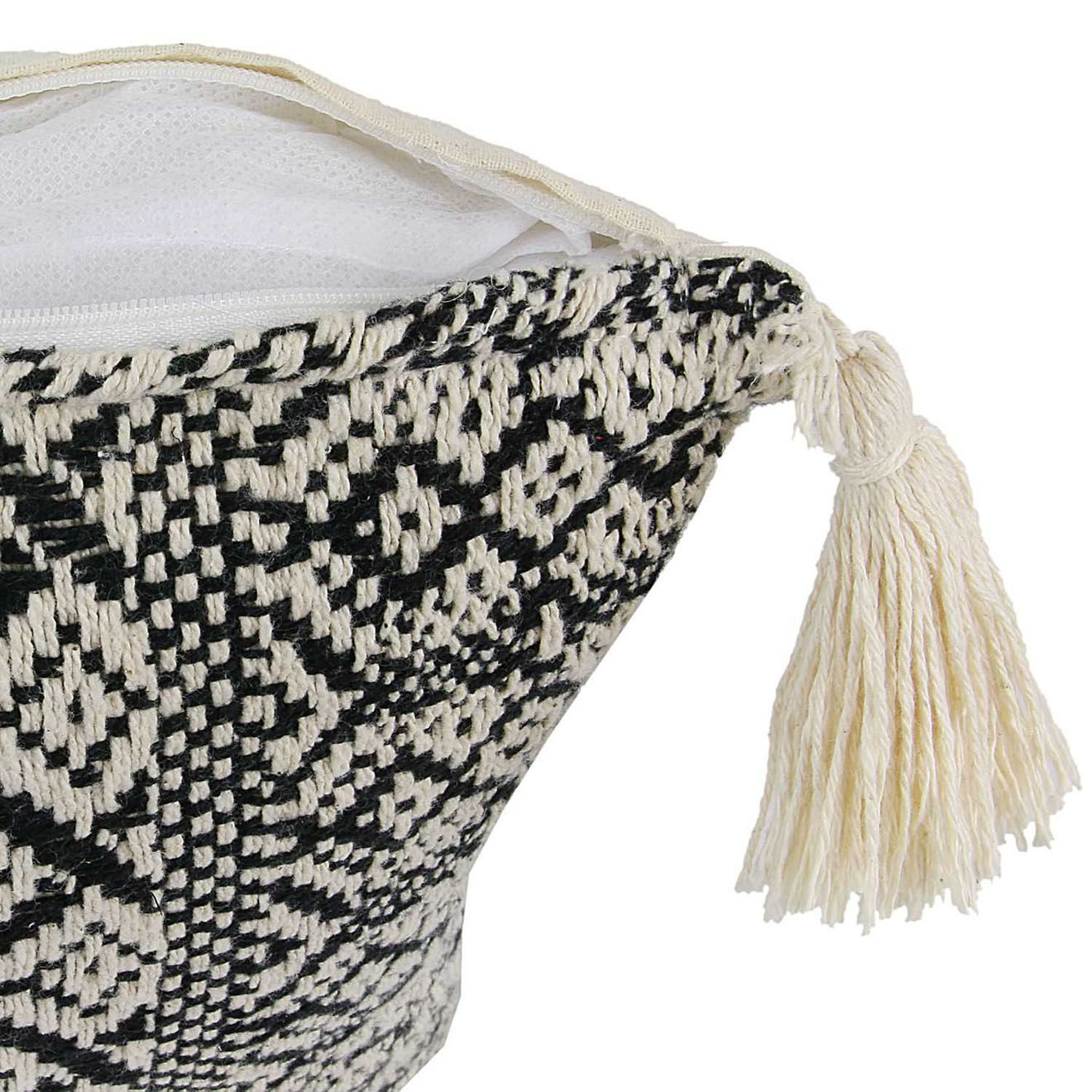 Home Deco Factory Coussin ethnique pompons beige/noir - 40x40 cm